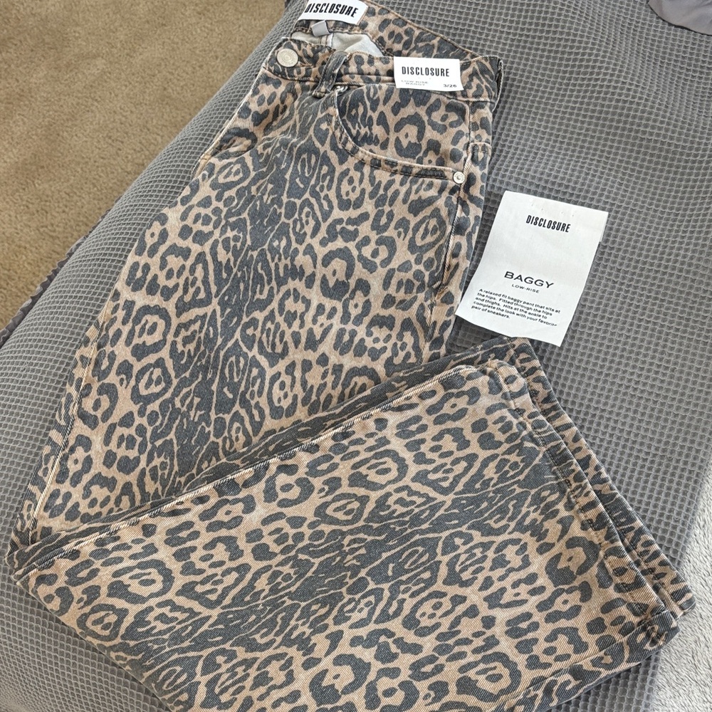 Leopard Print Jeans - Gray and Tan